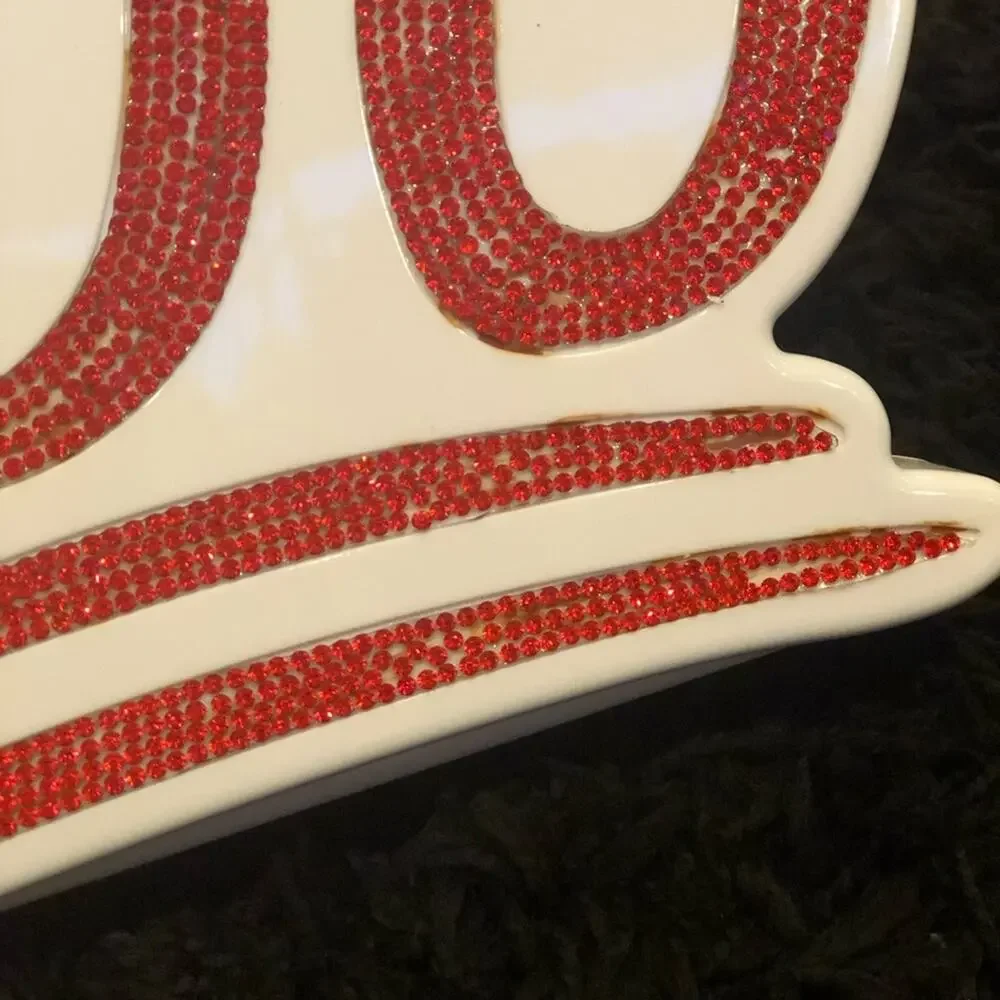 White & Red '100' Crystal Accent Crossbody Clutch